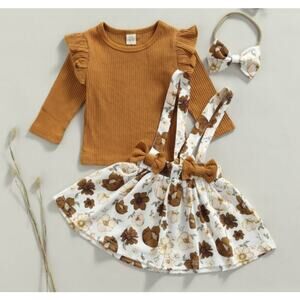 Baby Girl Outfit Shirt with Suspender Skirt and Headband 0-3 month size